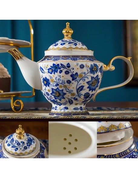 Bone China Tea Set for 6, Blue and White Tea Set for Adults, Vintage Floral Tea Sets for Women Tea Party or Gift Giving
