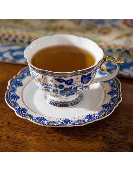Bone China Tea Set for 6, Blue and White Tea Set for Adults, Vintage Floral Tea Sets for Women Tea Party or Gift Giving