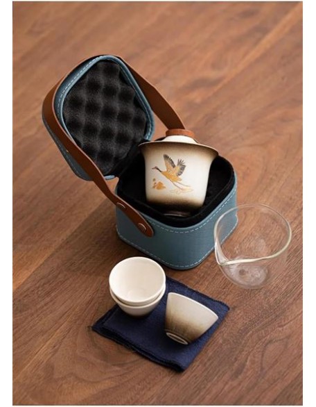 chinese tea set,chinese ceramic tea cup, Portable Ceramic Tea Pot And Cup Set Boutique Tea Set Chinese Crane Handmade Travel Teaware Gaiwan Custom Drinkware 1 Pot 3 Cups Teapot (Color : E)