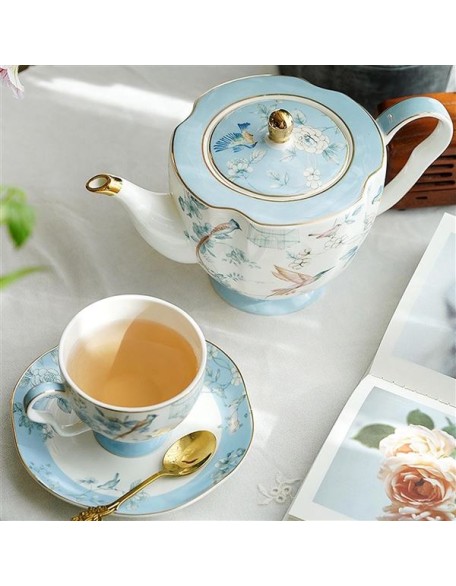 Bone China Tea Set, Porcelain Tea Sets for Adults, Blue and White Bone China Tea Cup Set for 6, Vintage Tea Sets for Women Tea Party