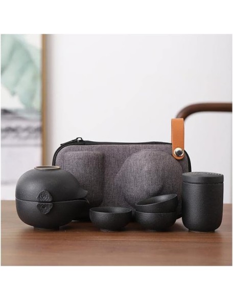 Tea Set Tea Set Teapot Tea Cup Black Ceramic Travel Kung Fu Tea Set Teaware Retro Pottery One Teapot Three Tea Cups Tea Caddy Portable Tea Pot Chinese GiftsTeapot