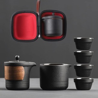 Tea Set Tea Set Teapot Tea Cup Travel Kung Fu Tea Set Black Chinese Designer Teaware Vintage Portable One Pot Four Cups Car Portable Teapot Business Gift Teapot
