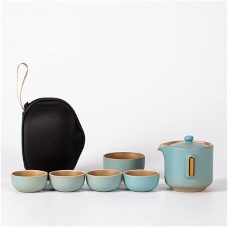 Travel Tea Set Ceramic Portable Teapot Household Tea Pot Cup Set Chinese Style Tea Cup Set Housewarming Gifts (Color : A, Size : Six-piece Set)